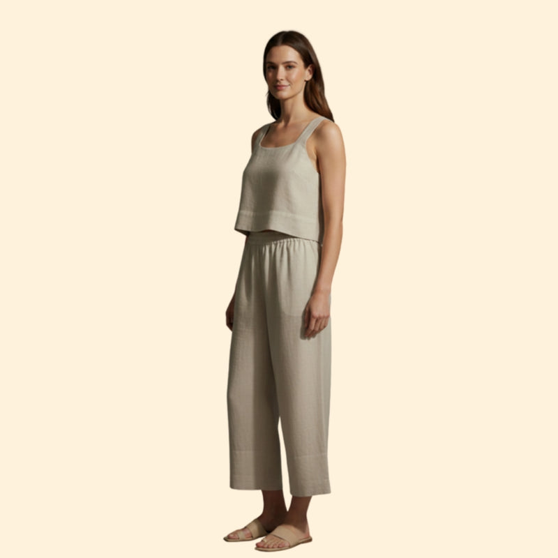 Women’s Linen Set with Wide-Leg Pants