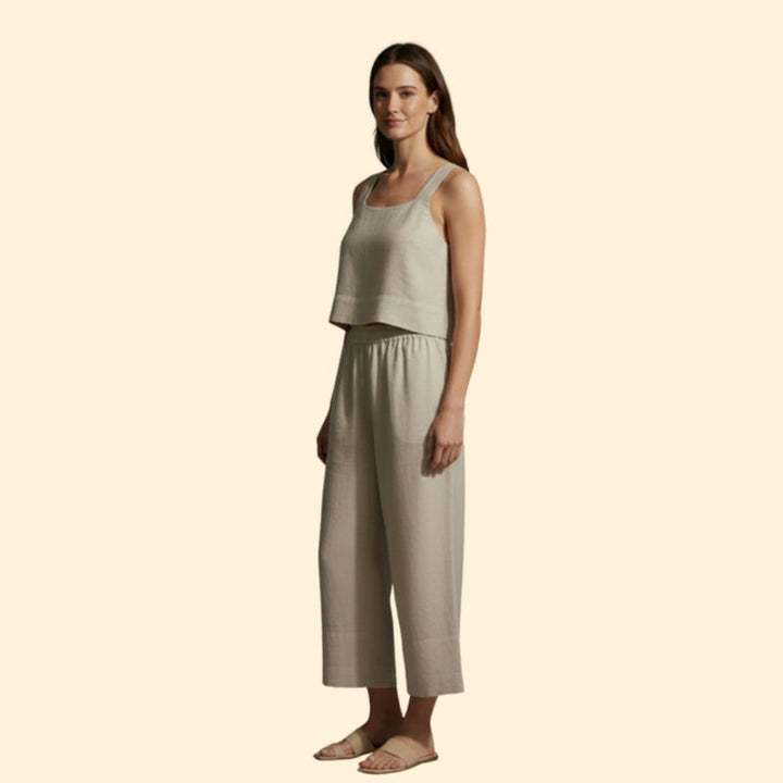 Women’s Linen Set with Wide-Leg Pants
