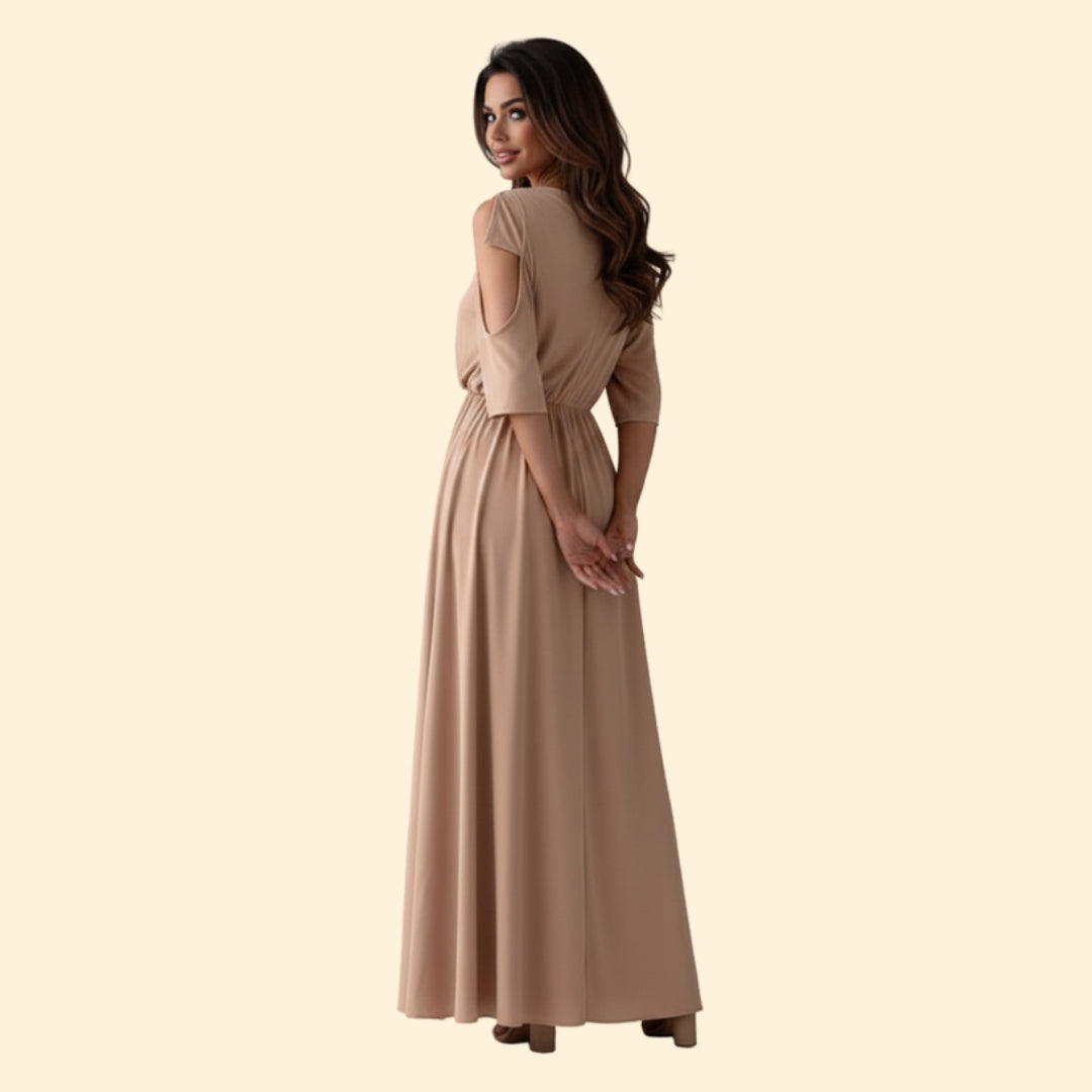 Women’s Long Dress with V-Neck and Slit