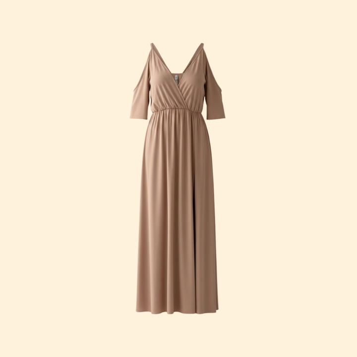 Women’s Long Dress with V-Neck and Slit