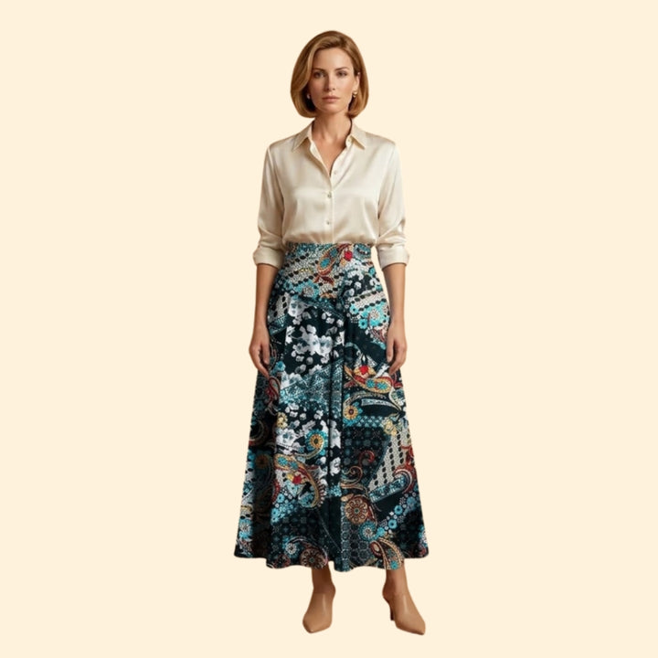 Women’s Long Floral Skirt with High Waist
