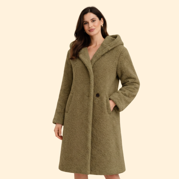 Women’s Long Hooded Coat with Front Button