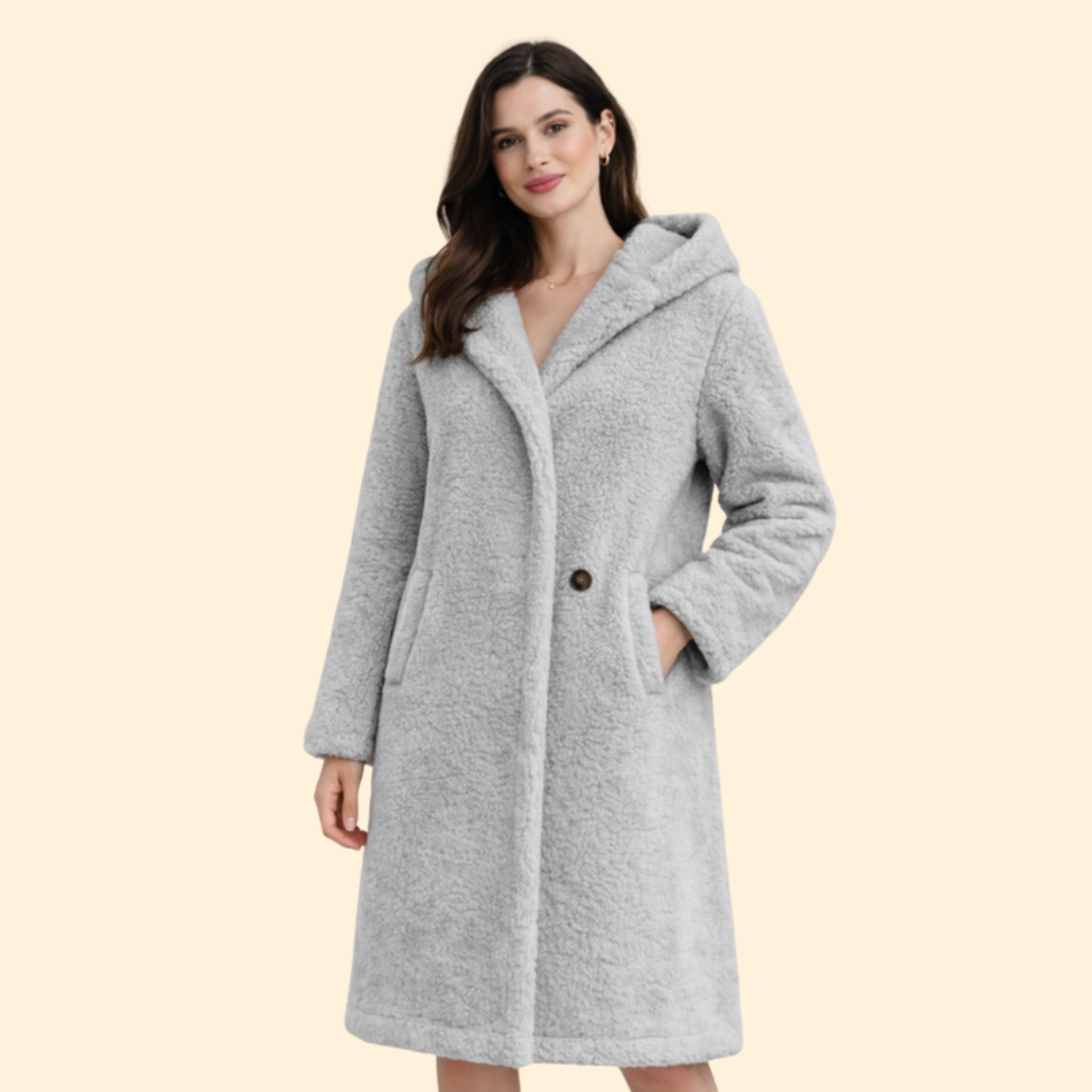 Women’s Long Hooded Coat with Front Button