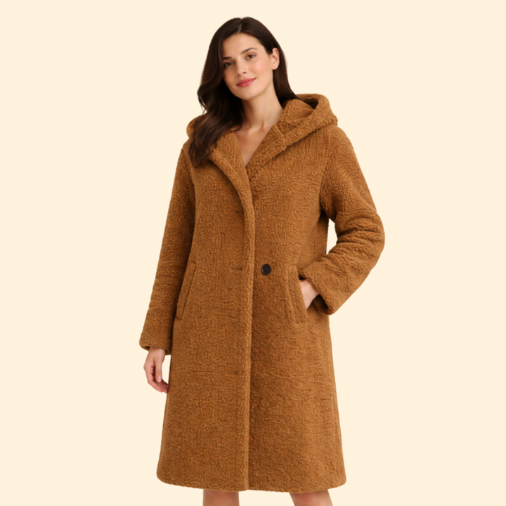 Women’s Long Hooded Coat with Front Button