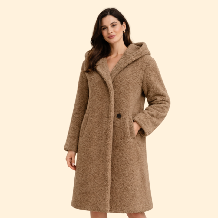Women’s Long Hooded Coat with Front Button