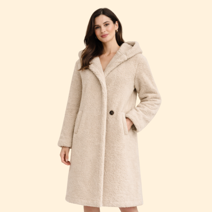 Women’s Long Hooded Coat with Front Button