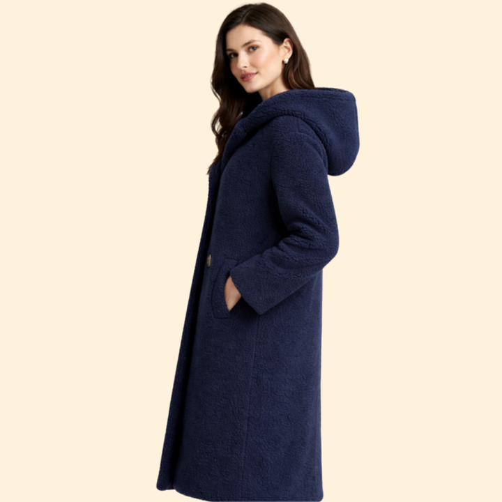 Women’s Long Hooded Coat with Front Button
