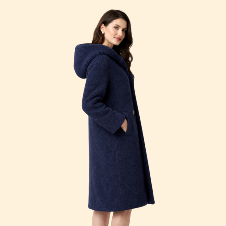 Women’s Long Hooded Coat with Front Button