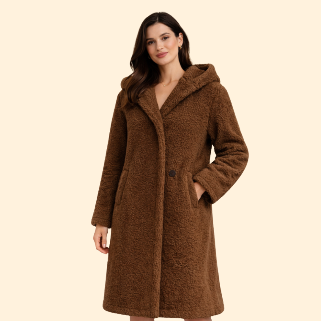 Women’s Long Hooded Coat with Front Button