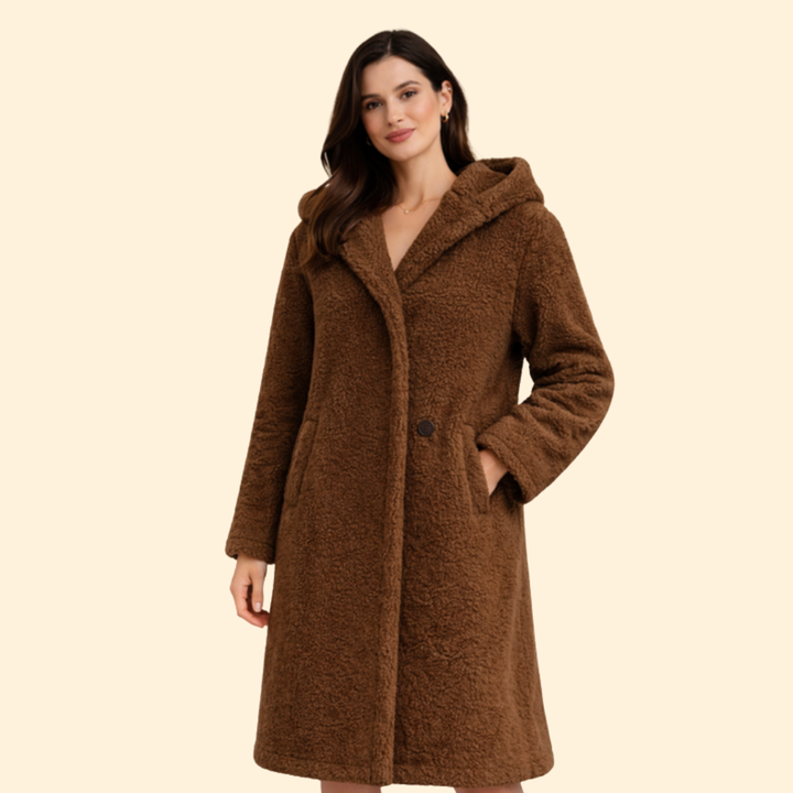 Women’s Long Hooded Coat with Front Button
