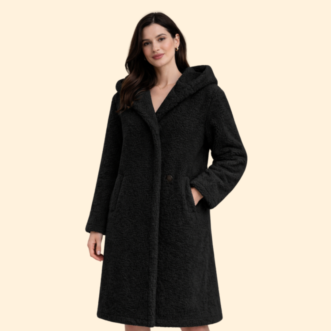 Women’s Long Hooded Coat with Front Button