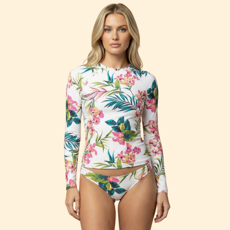 Women’s Long Sleeve Bikini Set with Floral Print