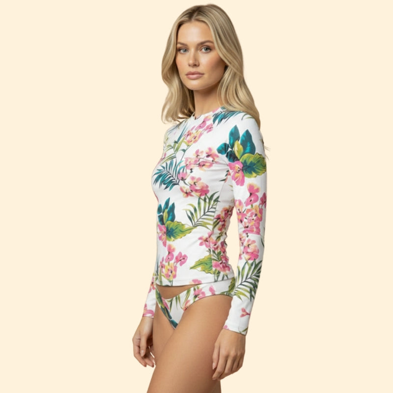 Women’s Long Sleeve Bikini Set with Floral Print