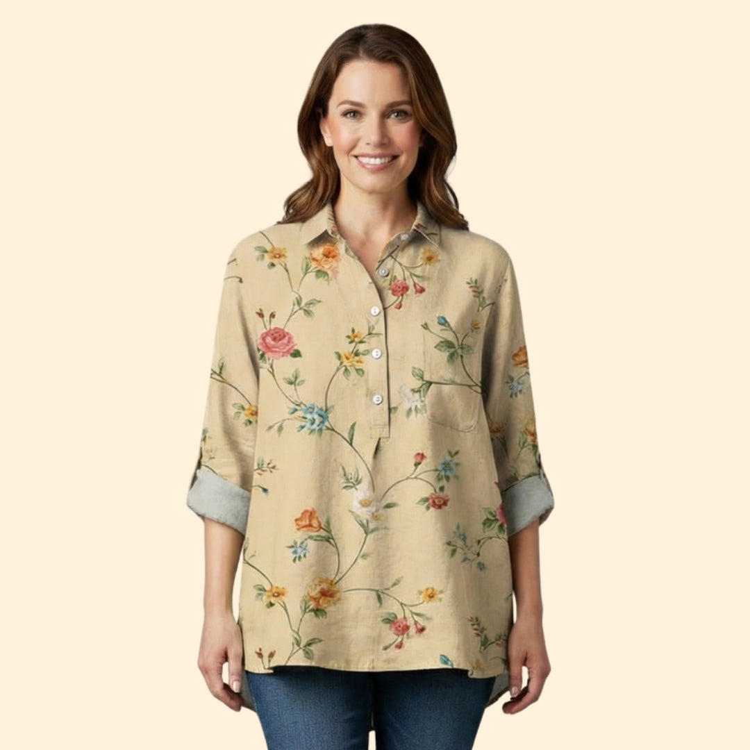 Women’s Long Sleeve Blouse with Floral Pattern