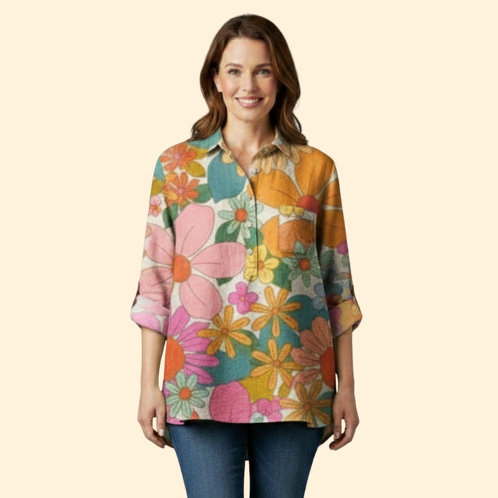 Women’s Long Sleeve Blouse with Floral Pattern