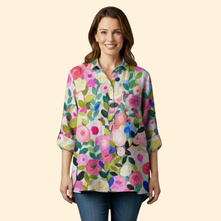 Women’s Long Sleeve Blouse with Floral Pattern