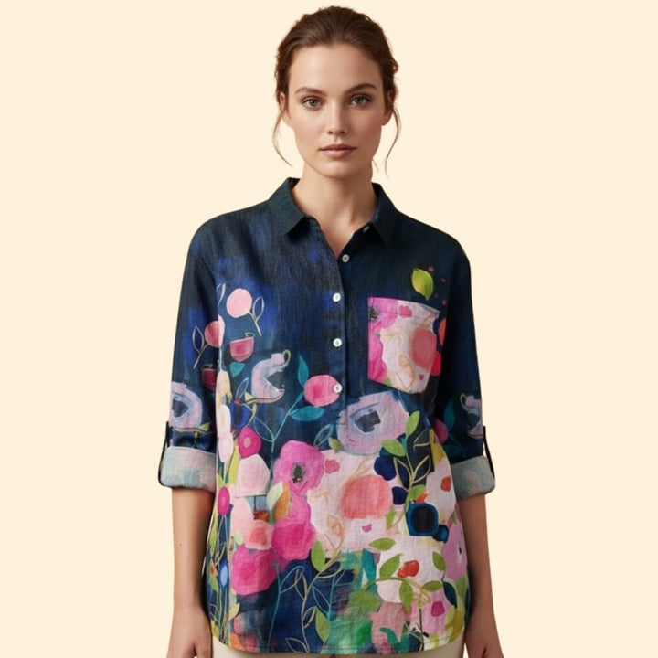 Women’s Long Sleeve Blouse with Floral Print