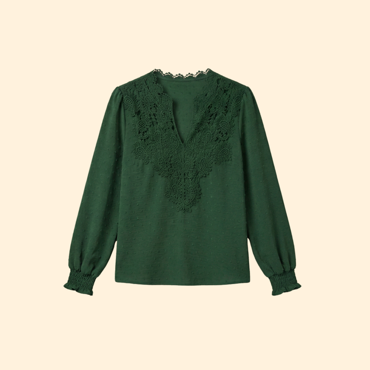 Women’s Long Sleeve Blouse with Lace Overlay