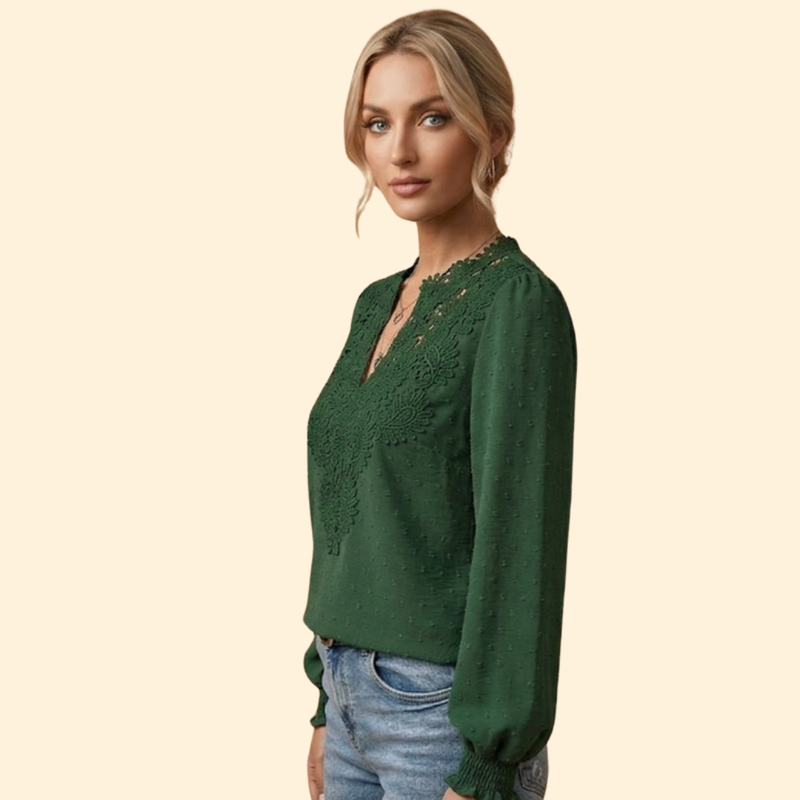 Women’s Long Sleeve Blouse with Lace Overlay