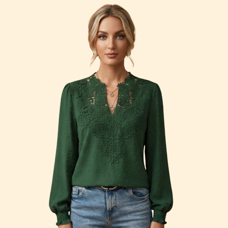 Women’s Long Sleeve Blouse with Lace Overlay