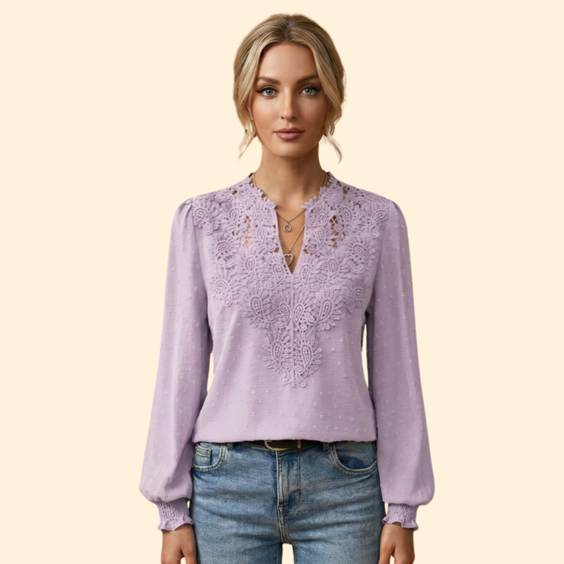 Women’s Long Sleeve Blouse with Lace Overlay