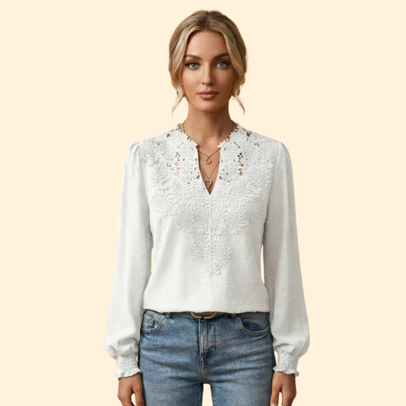 Women’s Long Sleeve Blouse with Lace Overlay