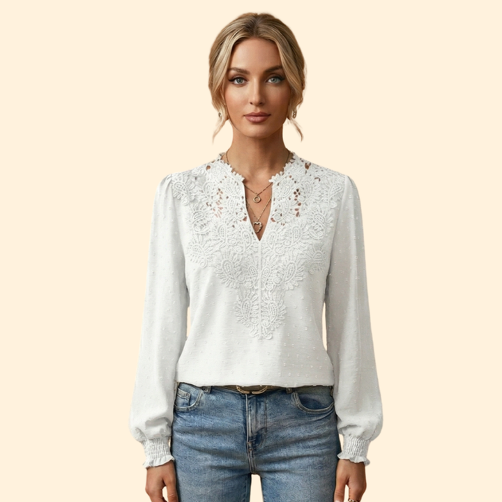 Women’s Long Sleeve Blouse with Lace Overlay