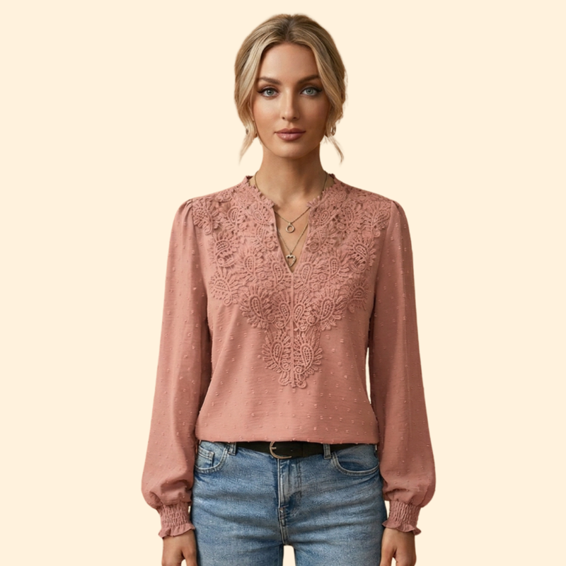 Women’s Long Sleeve Blouse with Lace Overlay