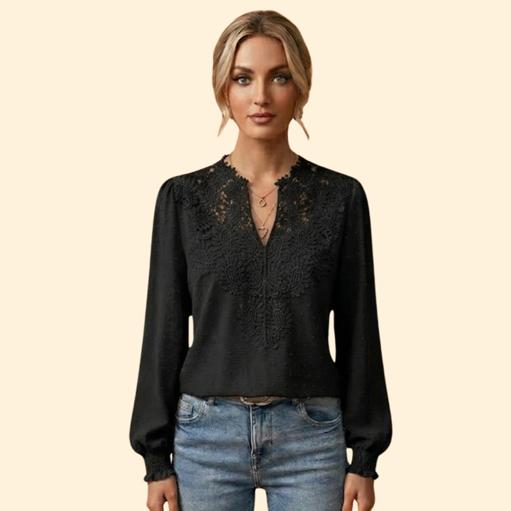 Women’s Long Sleeve Blouse with Lace Overlay