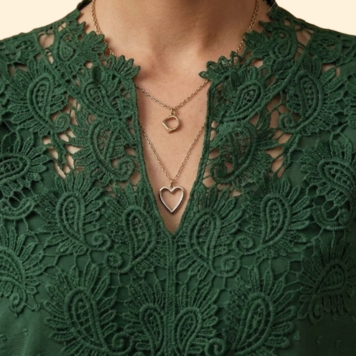 Women’s Long Sleeve Blouse with Lace Overlay