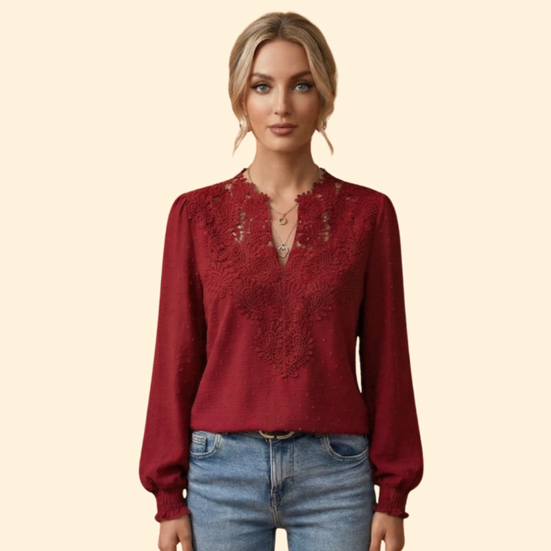 Women’s Long Sleeve Blouse with Lace Overlay