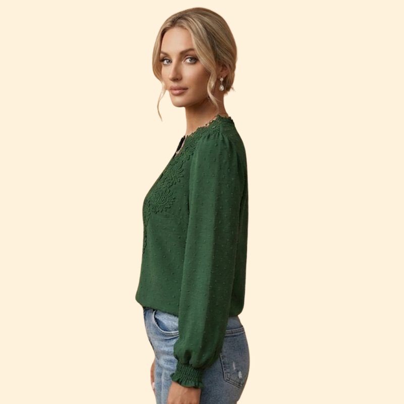 Women’s Long Sleeve Blouse with Lace Overlay