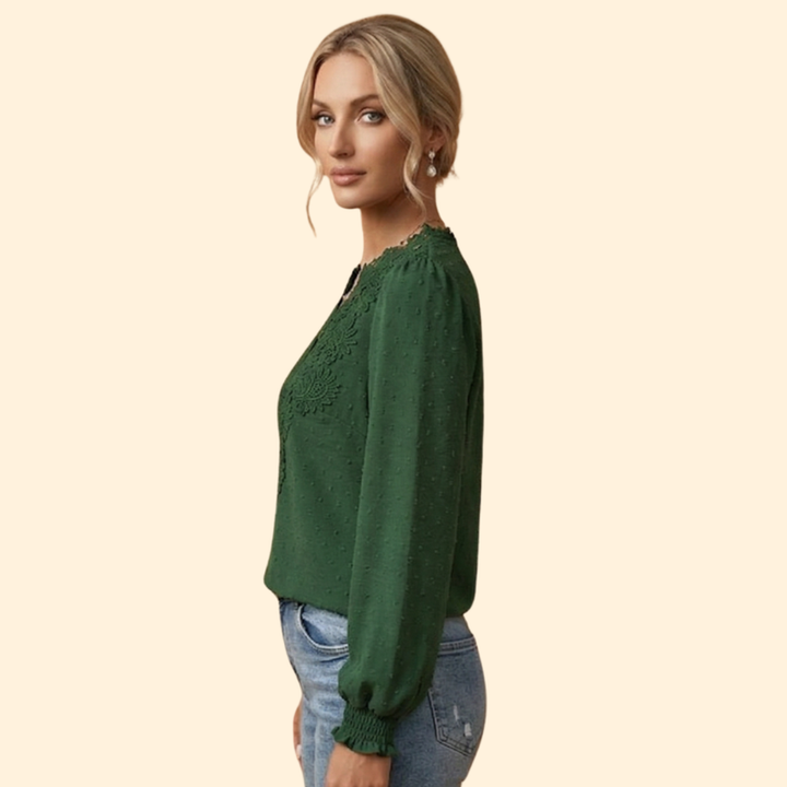 Women’s Long Sleeve Blouse with Lace Overlay