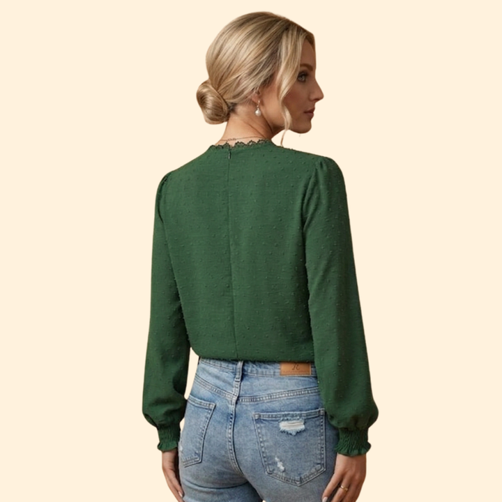 Women’s Long Sleeve Blouse with Lace Overlay