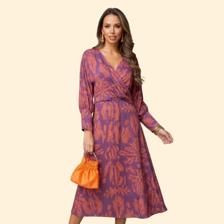 Women’s Long Sleeve Boho Dress with Floral Pattern