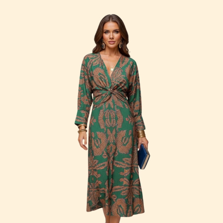 Women’s Long Sleeve Boho Dress with Floral Pattern