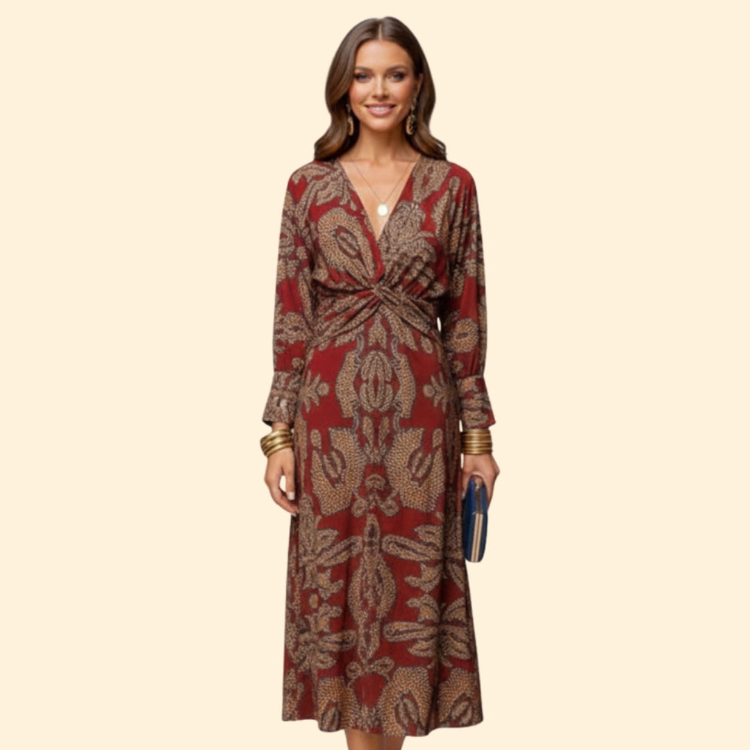 Women’s Long Sleeve Boho Dress with Floral Pattern