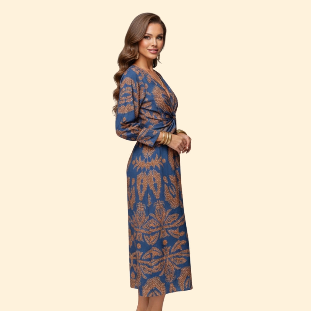 Women’s Long Sleeve Boho Dress with Floral Pattern