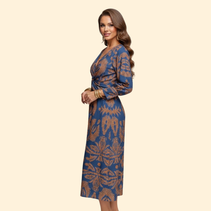 Women’s Long Sleeve Boho Dress with Floral Pattern