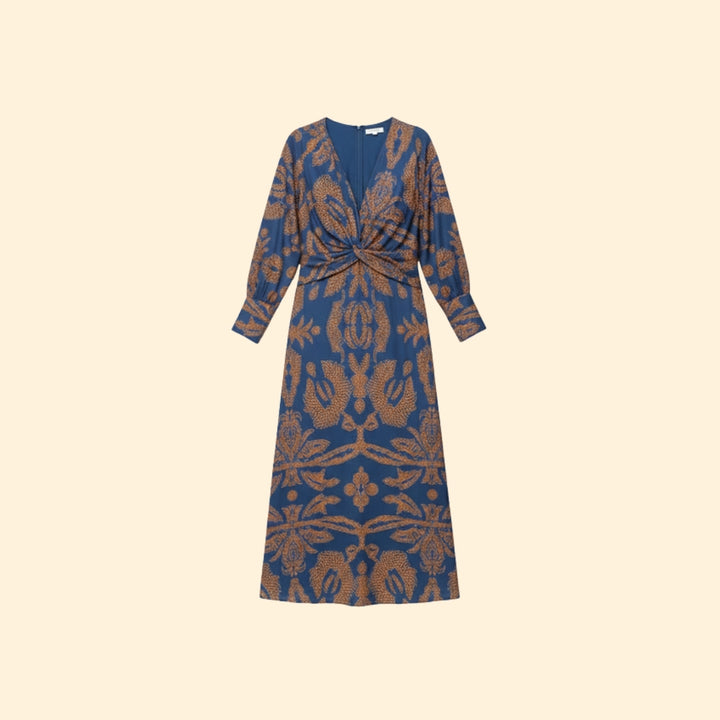 Women’s Long Sleeve Boho Dress with Floral Pattern