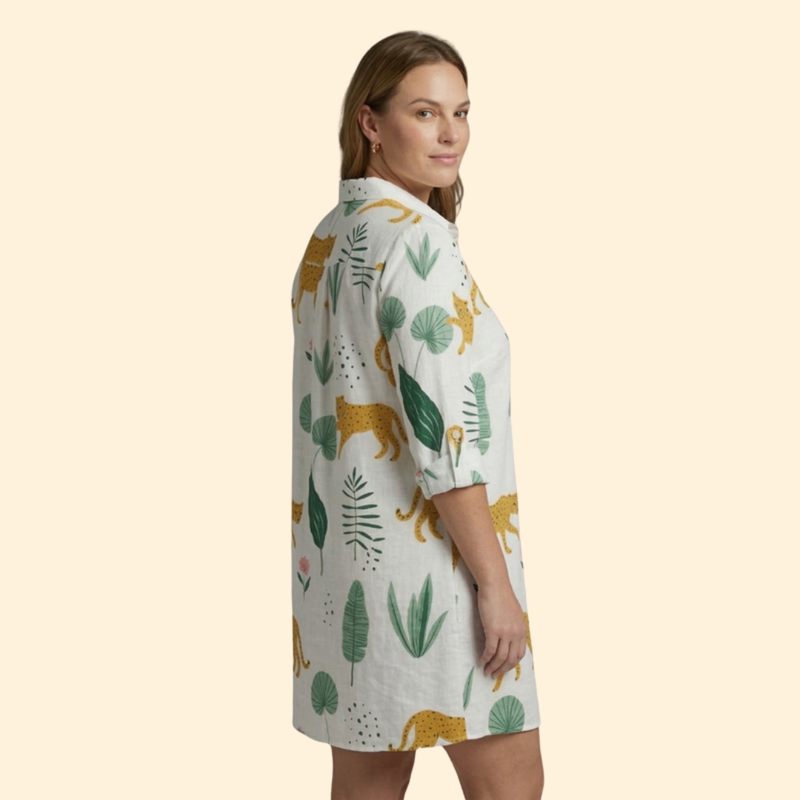 Women’s Long Sleeve Cover Up Dress with Printed Design