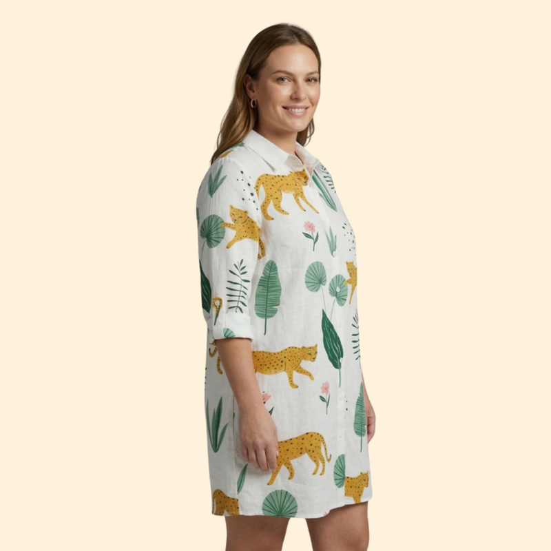 Women’s Long Sleeve Cover Up Dress with Printed Design