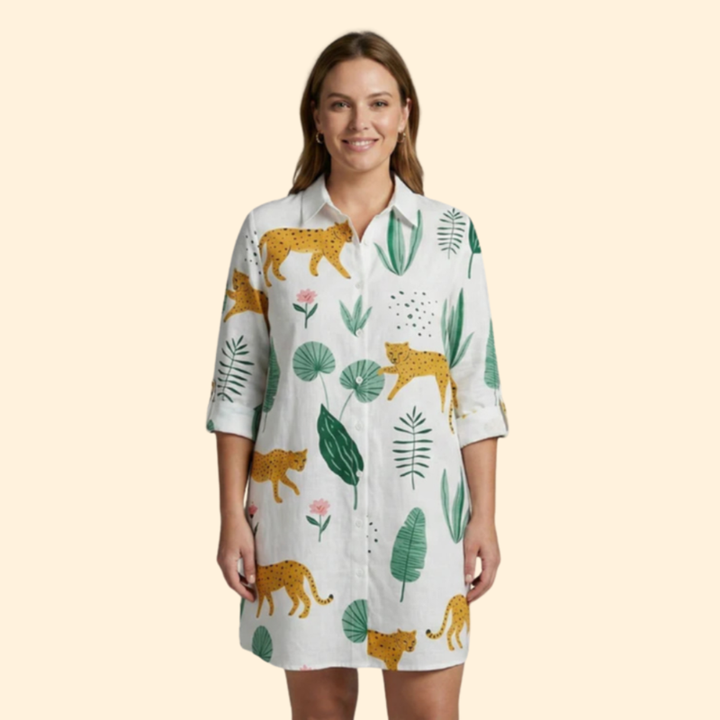 Women’s Long Sleeve Cover Up Dress with Printed Design