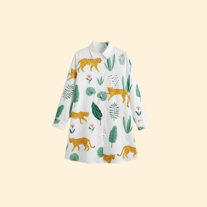 Women’s Long Sleeve Cover Up Dress with Printed Design