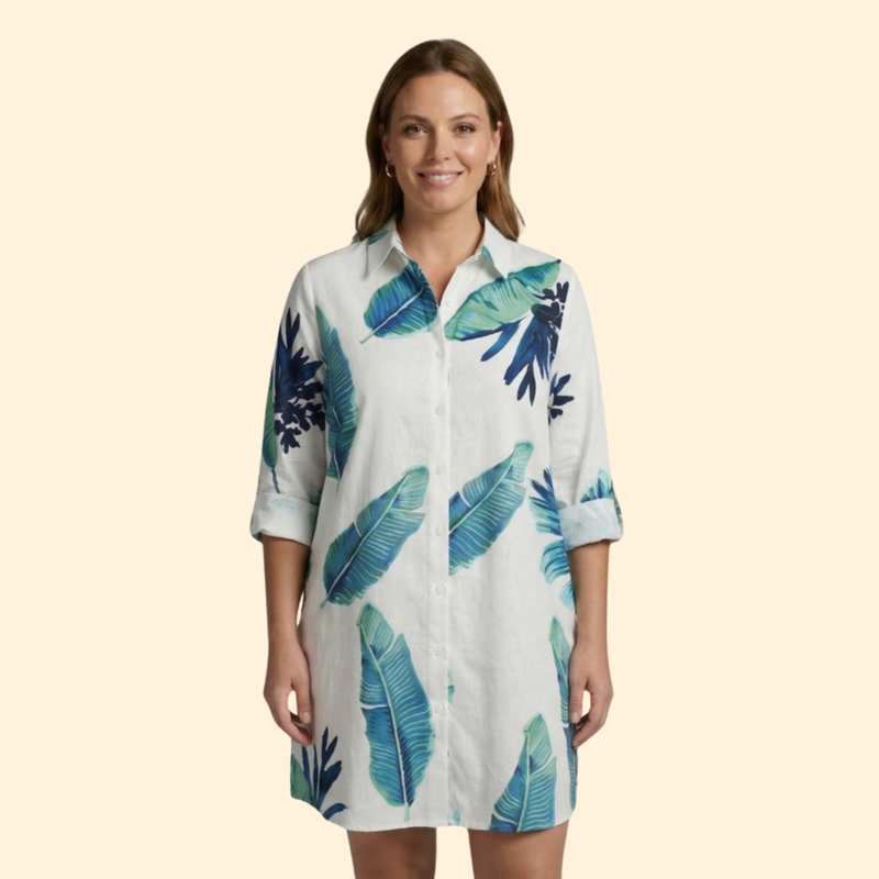 Women’s Long Sleeve Cover Up Dress with Printed Design