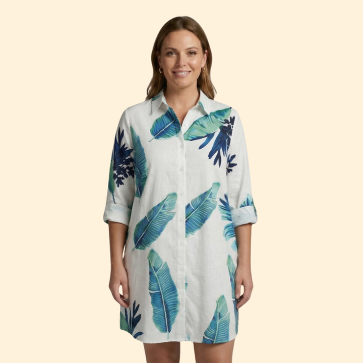 Women’s Long Sleeve Cover Up Dress with Printed Design