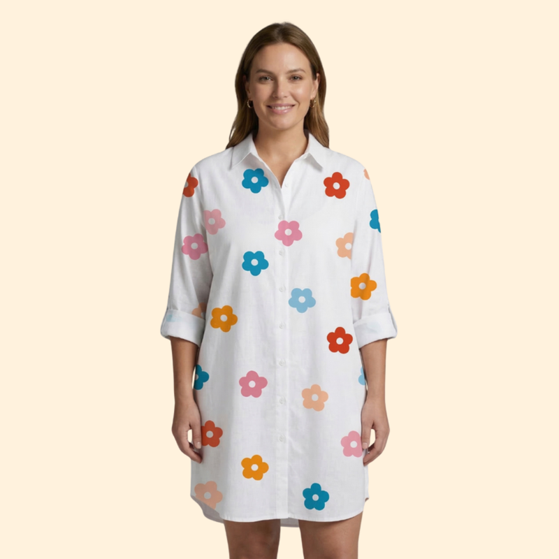 Women’s Long Sleeve Cover Up Dress with Printed Design