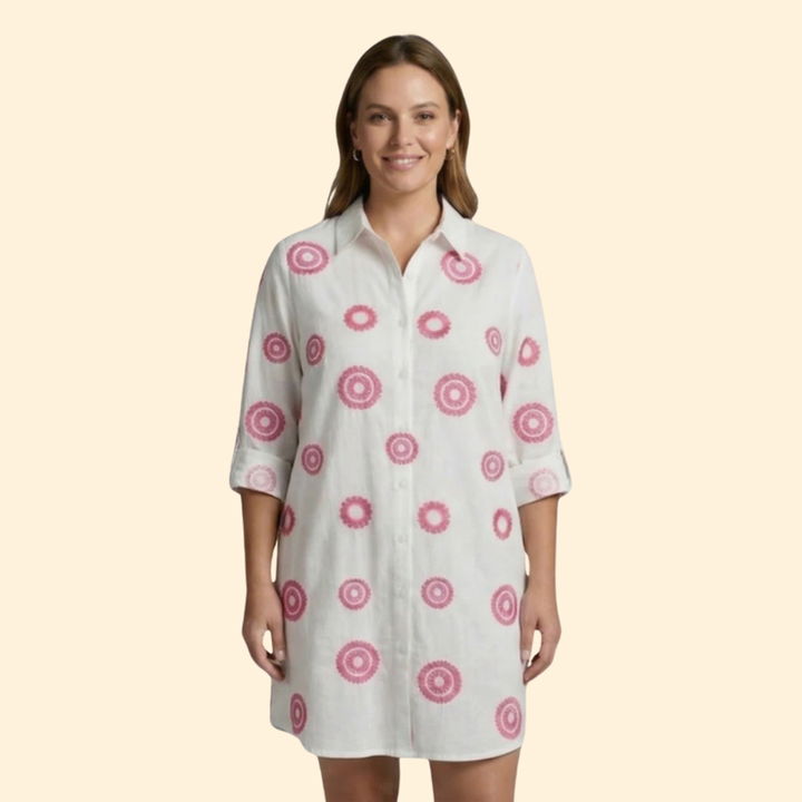 Women’s Long Sleeve Cover Up Dress with Printed Design