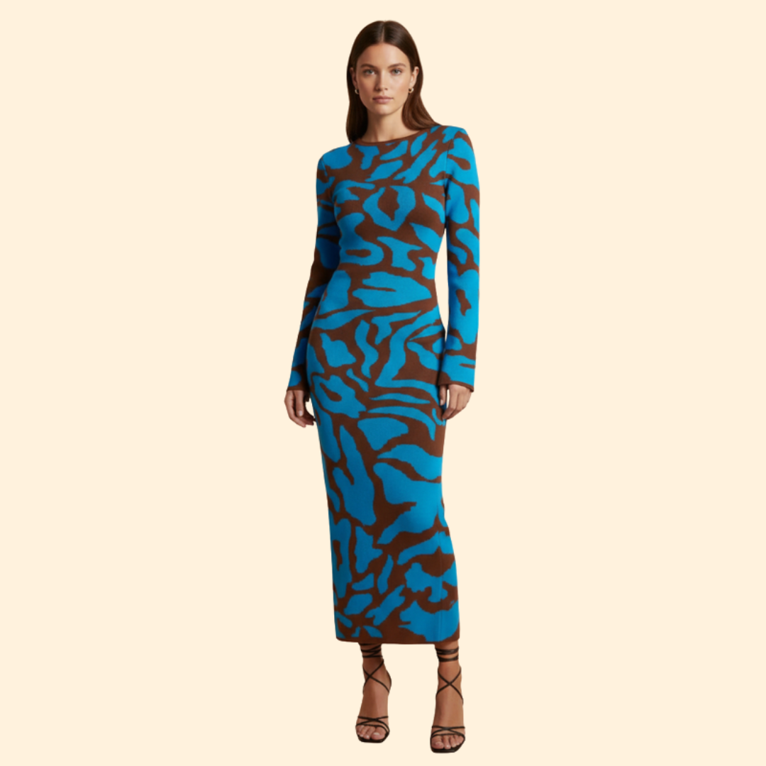Women's Long Sleeve Dress with Modern Print