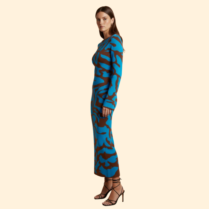 Women's Long Sleeve Dress with Modern Print